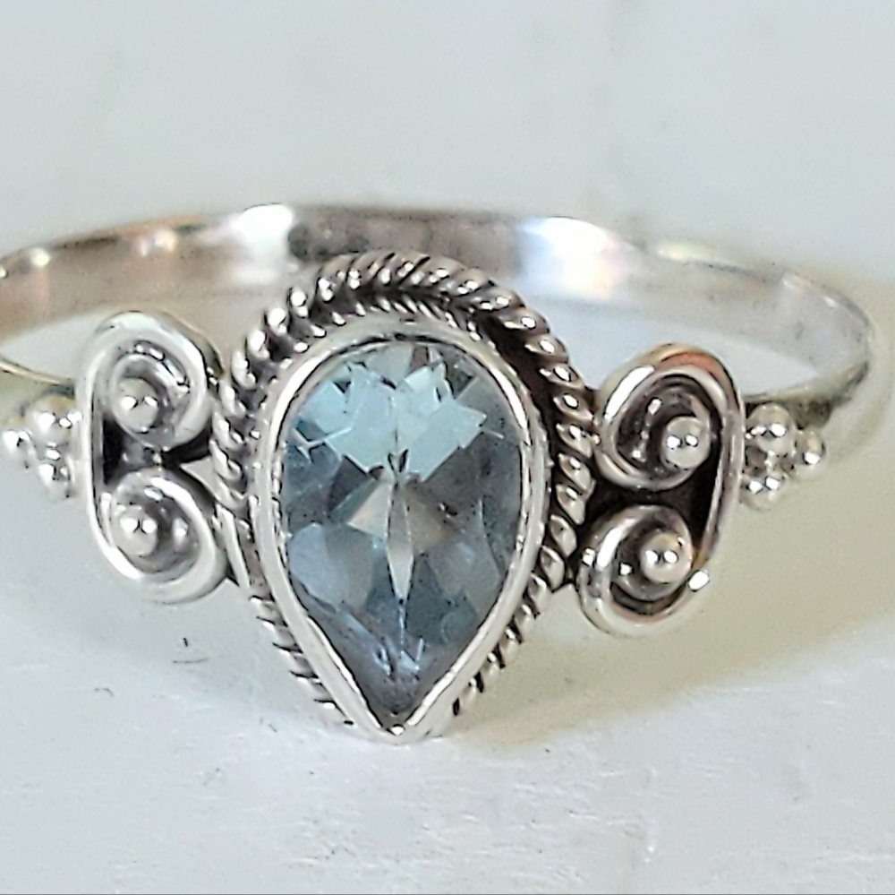 Pear Shaped Aquamarine .925 Sterling Silver Ring - Native American Style
